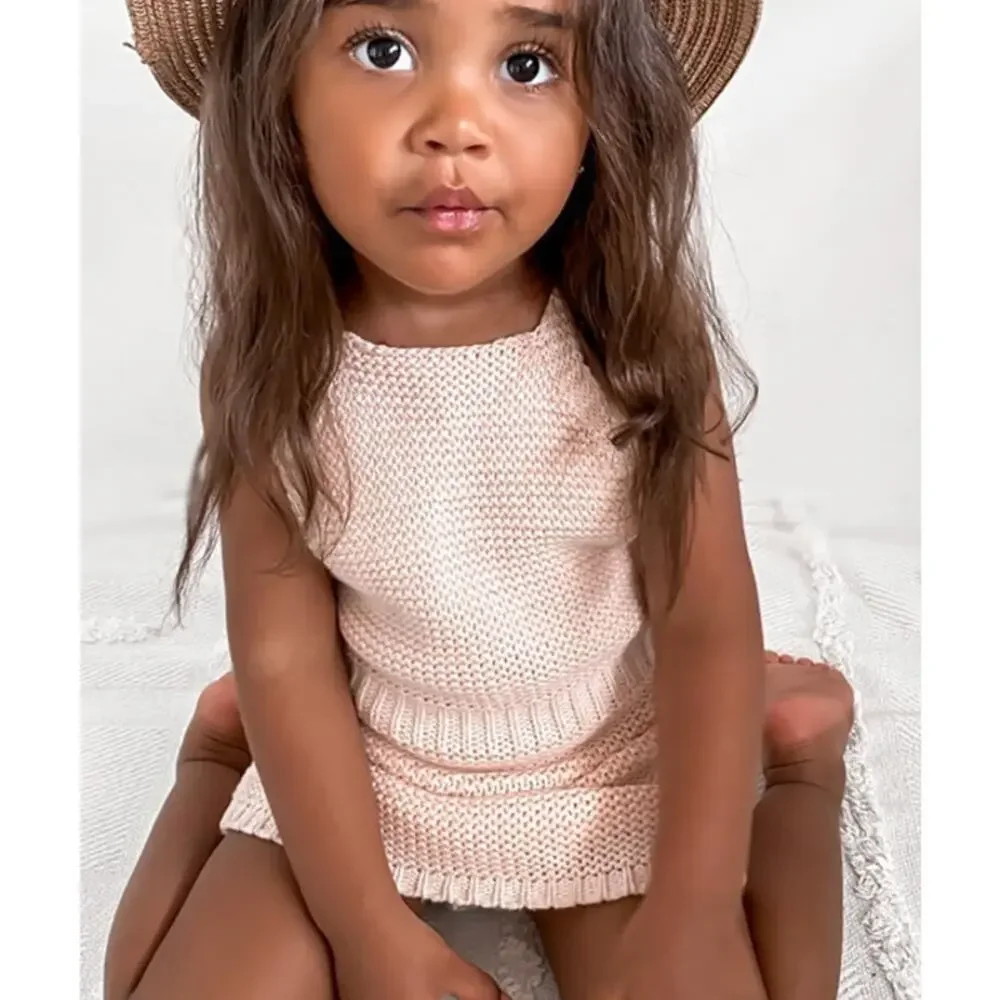 BARDOT Baby Girl Andi Knit Dress 12-18 Months Peach Pink Halter Neck NWT